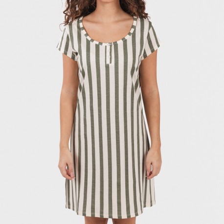 Vestito manica corta con bottoni in cotone Raya Avilés verde militare