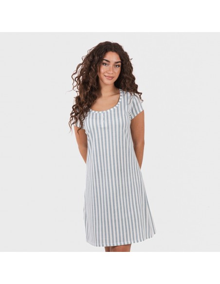 Vestito manica corta con bottoni in cotone Raya Anne turchese