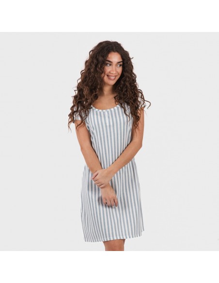 Vestito manica corta con bottoni in cotone Raya Anne turchese