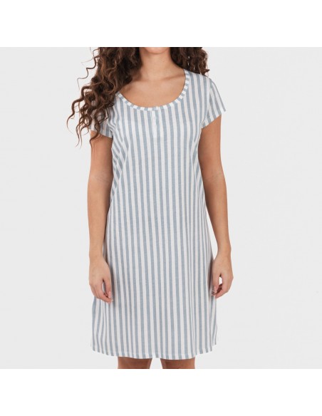 Vestito manica corta con bottoni in cotone Raya Anne turchese