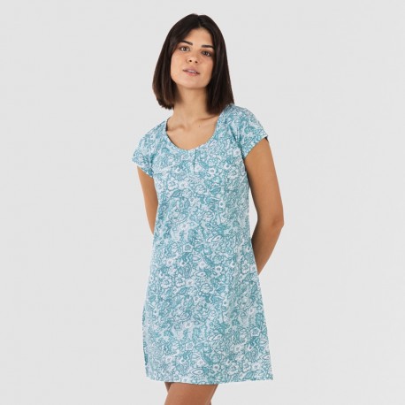 Vestito manica corta con bottoni in cotone Hera turchese