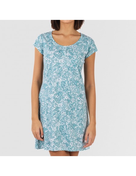 Vestito manica corta con bottoni in cotone Hera turchese Vestito manica corta con bottoni in cotone Hera turchese