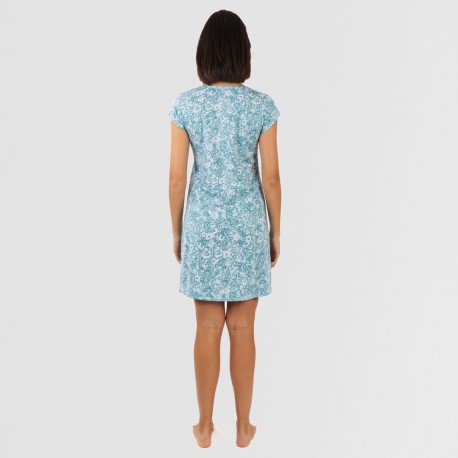 Vestito manica corta con bottoni in cotone Hera turchese