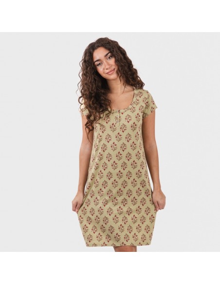 Vestito manica corta con bottoni in cotone Denisa verde Vestito manica corta con bottoni in cotone Denisa verde