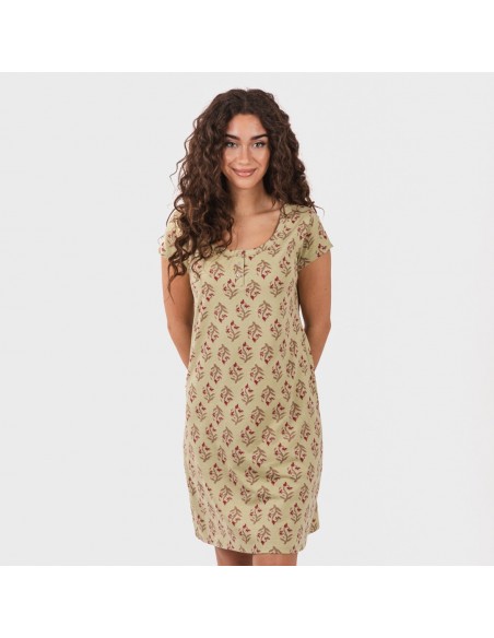 Vestito manica corta con bottoni in cotone Denisa verde Vestito manica corta con bottoni in cotone Denisa verde