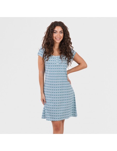 Vestito manica corta con bottoni in cotone Galieni turchese Vestito manica corta con bottoni in cotone Galieni turchese