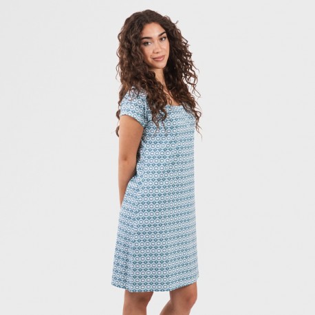 Vestito manica corta con bottoni in cotone Galieni turchese