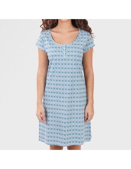 Vestito manica corta con bottoni in cotone Galieni turchese Vestito manica corta con bottoni in cotone Galieni turchese