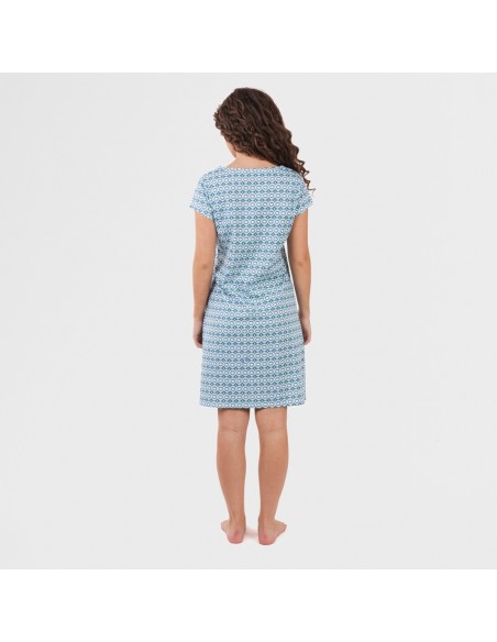 Vestito manica corta con bottoni in cotone Galieni turchese Vestito manica corta con bottoni in cotone Galieni turchese