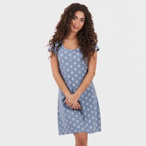 Vestito manica corta con bottoni in cotone Garbo blu cielo