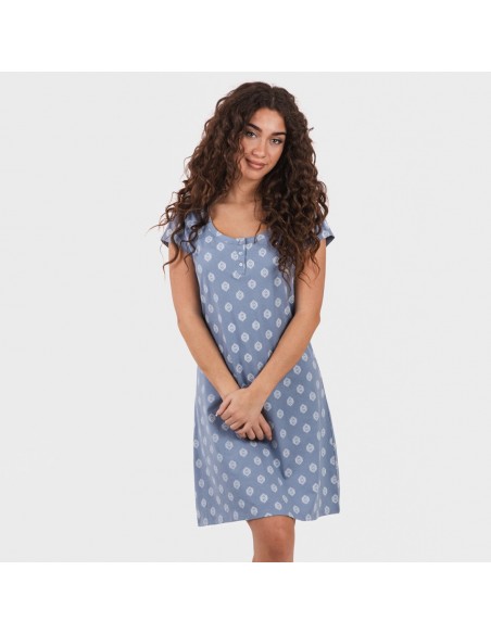 Vestito manica corta con bottoni in cotone Garbo blu cielo