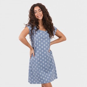 Vestito manica corta con bottoni in cotone Garbo blu cielo 2