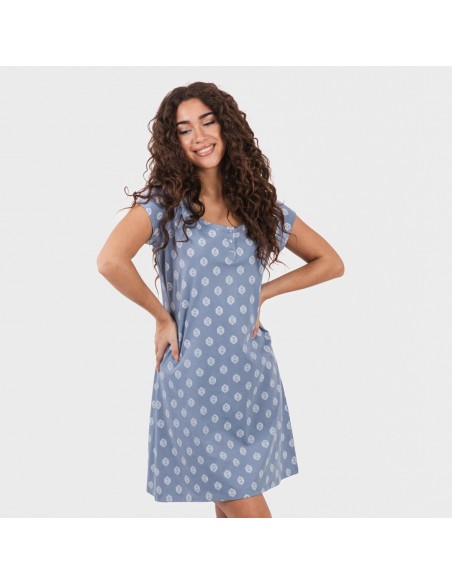 Vestito manica corta con bottoni in cotone Garbo blu cielo