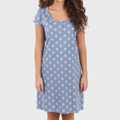 Vestito manica corta con bottoni in cotone Garbo blu cielo