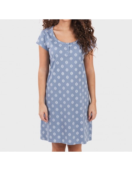 Vestito manica corta con bottoni in cotone Garbo blu cielo