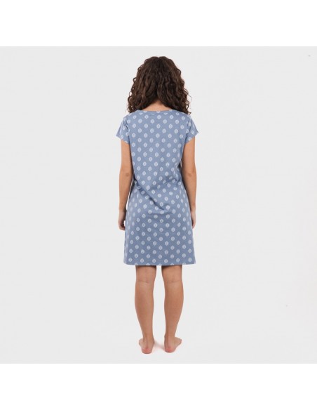 Vestito manica corta con bottoni in cotone Garbo blu cielo