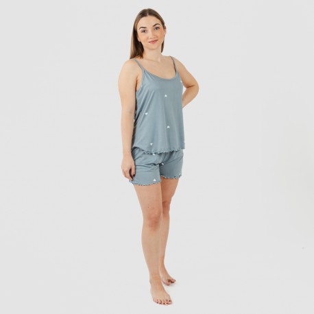 Pigiama con spalline soft Hearts indaco