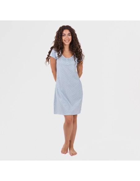 Vestito manica corta con bottoni in cotone Timon celeste