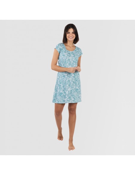 Vestito manica corta con bottoni in cotone Hera turchese Vestito manica corta con bottoni in cotone Hera turchese