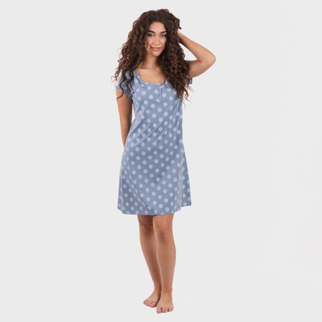 Vestito manica corta con bottoni in cotone Garbo blu cielo