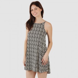 Vestito corto con spalline crêpe Malibu beige - nero 2