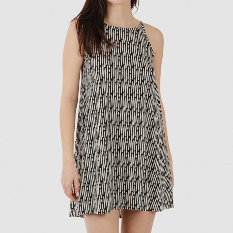 Vestito corto con spalline crêpe Malibu beige - nero