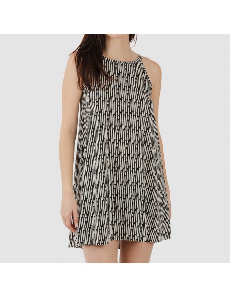 Vestito corto con spalline crêpe Malibu beige - nero