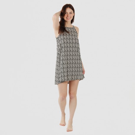 Vestito corto con spalline crêpe Malibu beige - nero