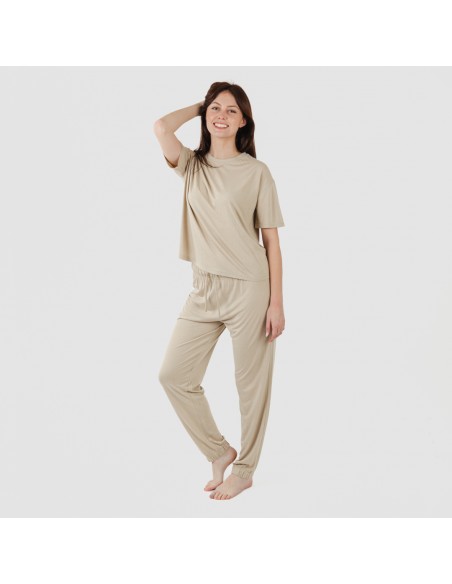 Pigiama lungo manica corta viscosa tinta unita Pigiama lungo manica corta viscosa tinta unita