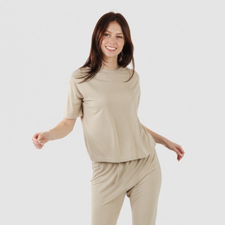 Pigiama lungo manica corta viscosa tinta unita