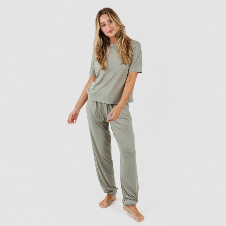 Pigiama lungo manica corta viscosa tinta unita