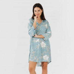 Camicia lunga viscosa Denia celeste