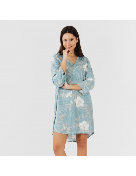 Camicia lunga viscosa Denia celeste Camicia lunga viscosa Denia celeste