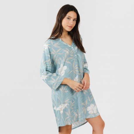 Camicia lunga viscosa Denia celeste