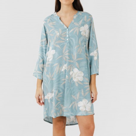 Camicia lunga viscosa Denia celeste