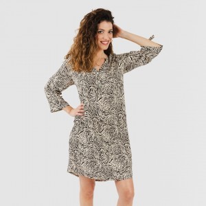 Camicia lunga viscosa Sole beige - nera
