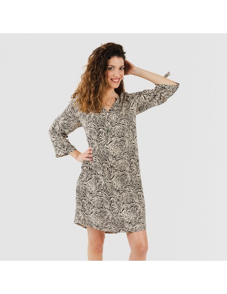 Camicia lunga viscosa Sole beige - nera