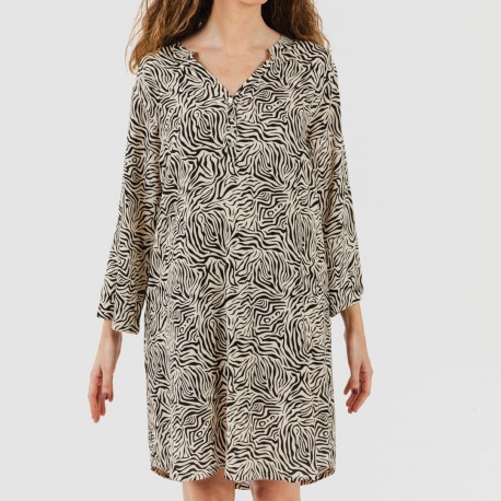 Camicia lunga viscosa Sole beige - nera