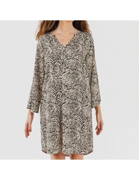 Camicia lunga viscosa Sole beige - nera