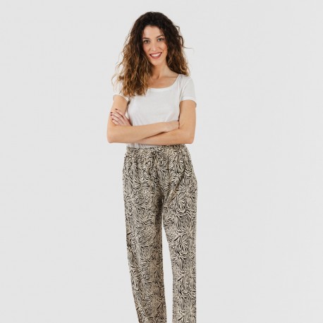 Pantalone in viscosa Sole beige - nero pantaloni-comodi-da-donna