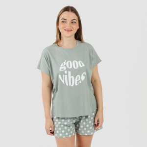 Pigiama corto manica ampia in cotone Irati verde militare