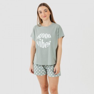 Pigiama corto manica ampia in cotone Irati verde militare 2