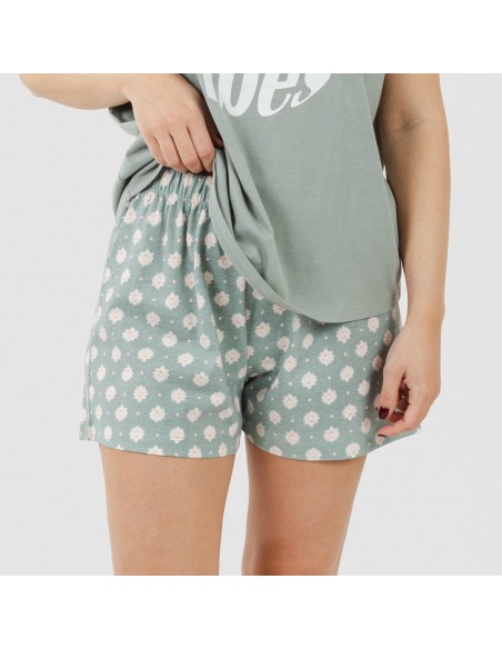 Pigiama corto manica ampia in cotone Irati verde militare