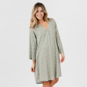 Camicia lunga viscosa Valeria verde militare