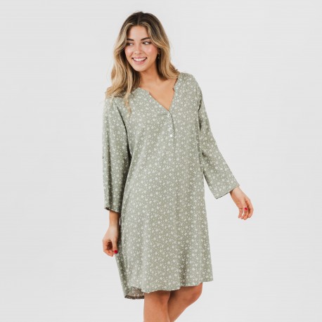 Camicia lunga viscosa Valeria verde militare