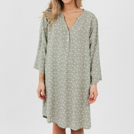 Camicia lunga viscosa Valeria verde militare