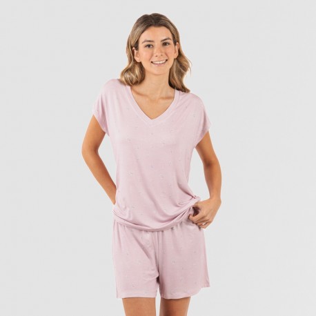 Pigiama corto manica ampia viscosa Melanie malva