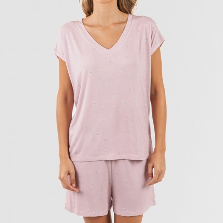 Pigiama corto manica ampia viscosa Melanie malva