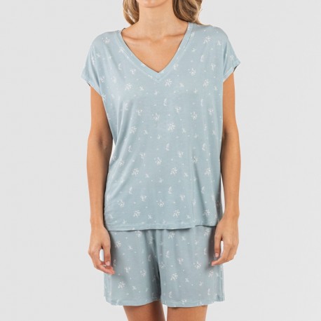 Pigiama corto manica ampia viscosa Adriane verde acqua