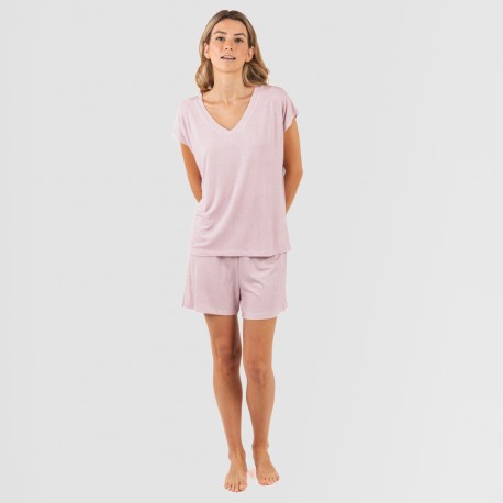 Pigiama corto manica ampia viscosa Melanie malva